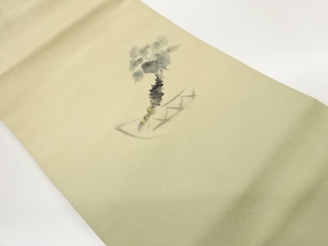 Gold-colored hand-painted wasabi pattern Nagoya obi